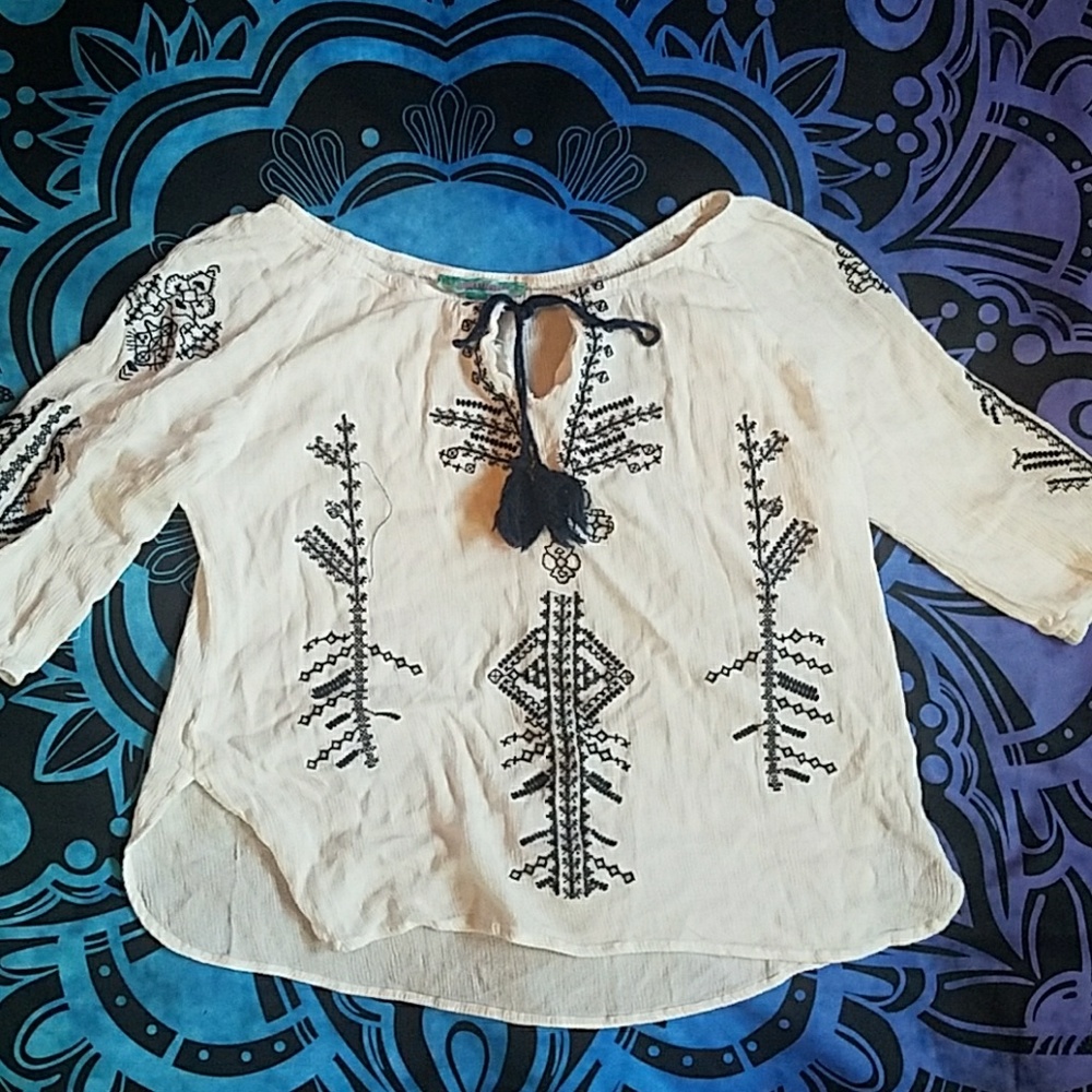Navy boho blouse with tassels